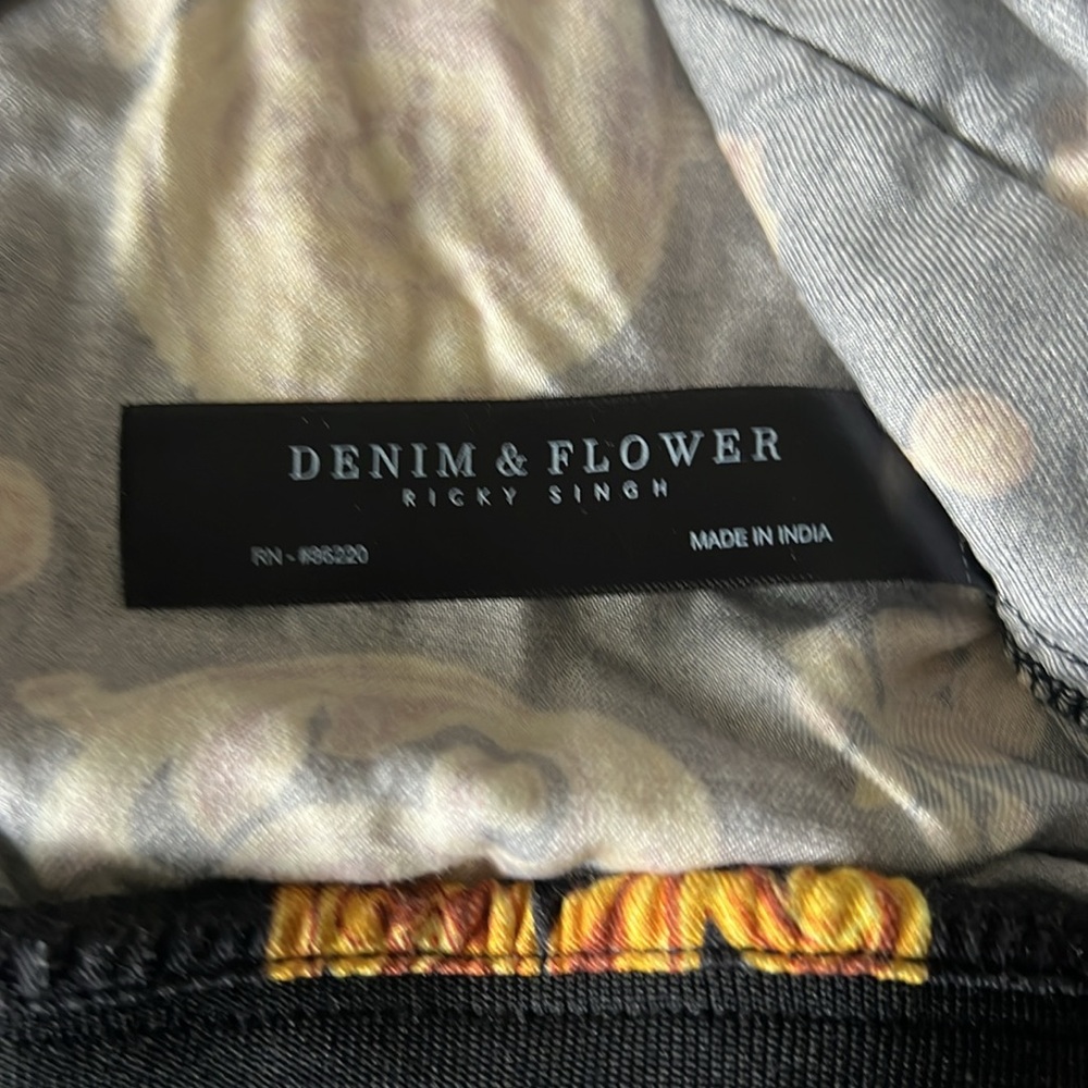 Denim & Flower Black Gold Baroque Print Bomber Jacket Mens Streetwear Zip Up - Picture 10 of 11